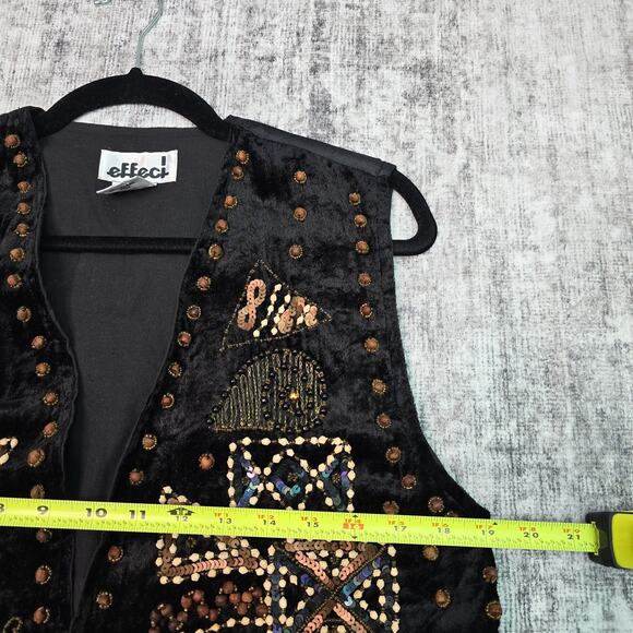 Effect Vest Womens Medium Black Sequin Beaded Velvet Boho Festival Retro 90s M - Picture 6 of 11